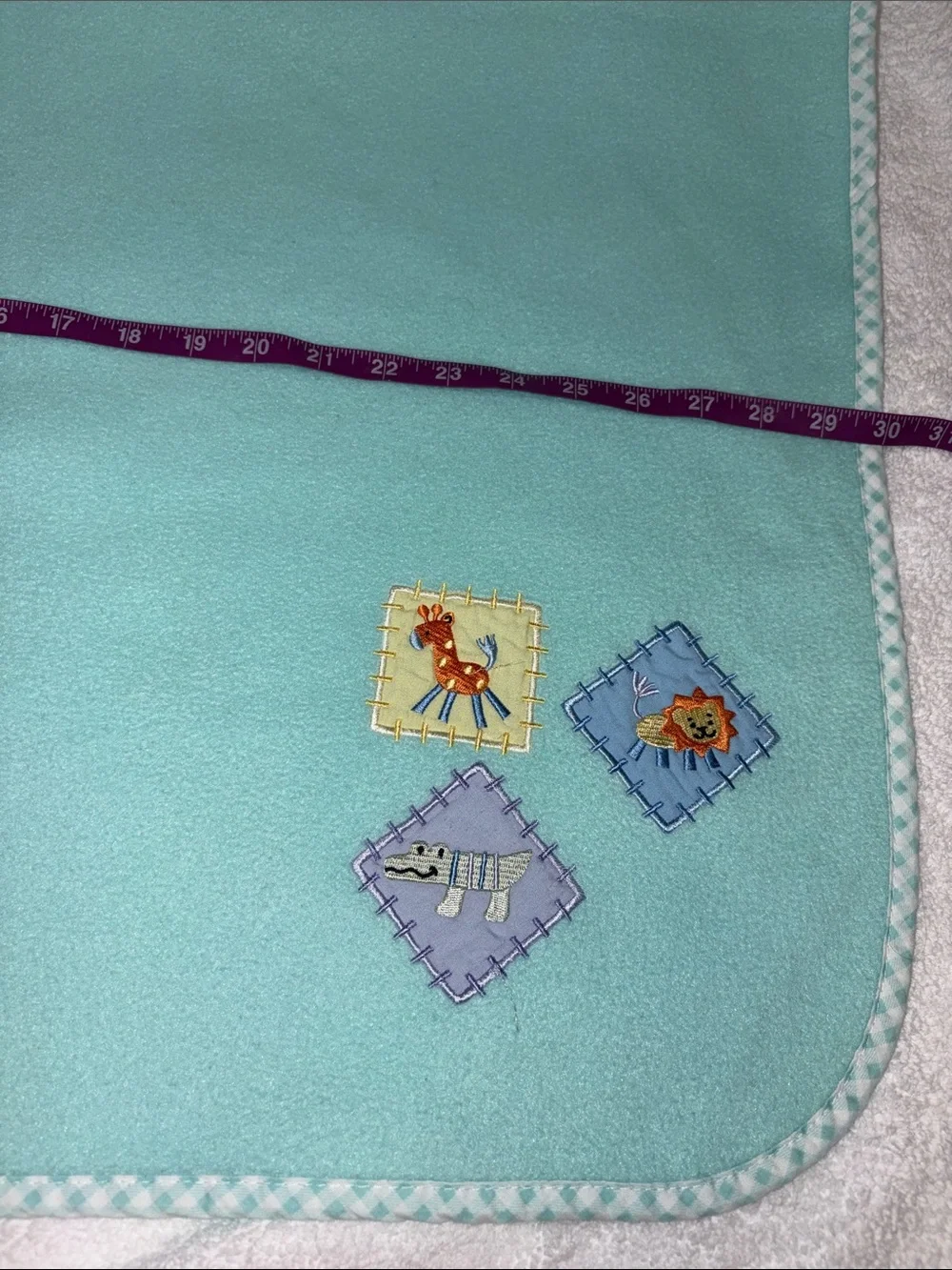 Tiddliwinks mint green Baby Animal Patch Blanket vintage fleece